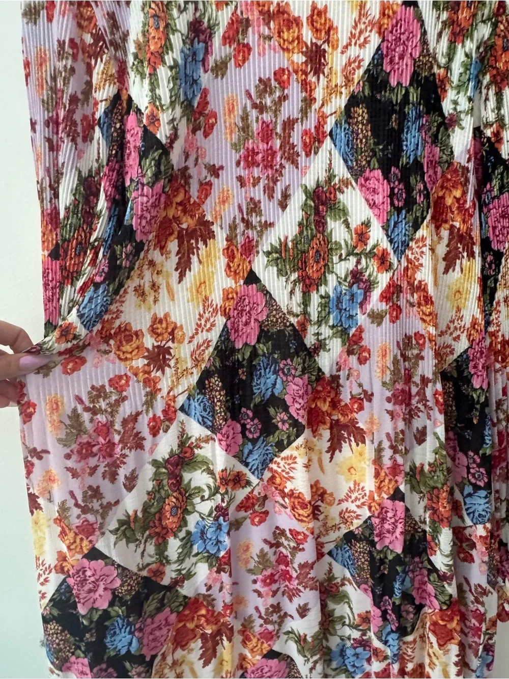 Anthropologie Patchwork Floral Pleated Long-Sleeve Midi Dress Small